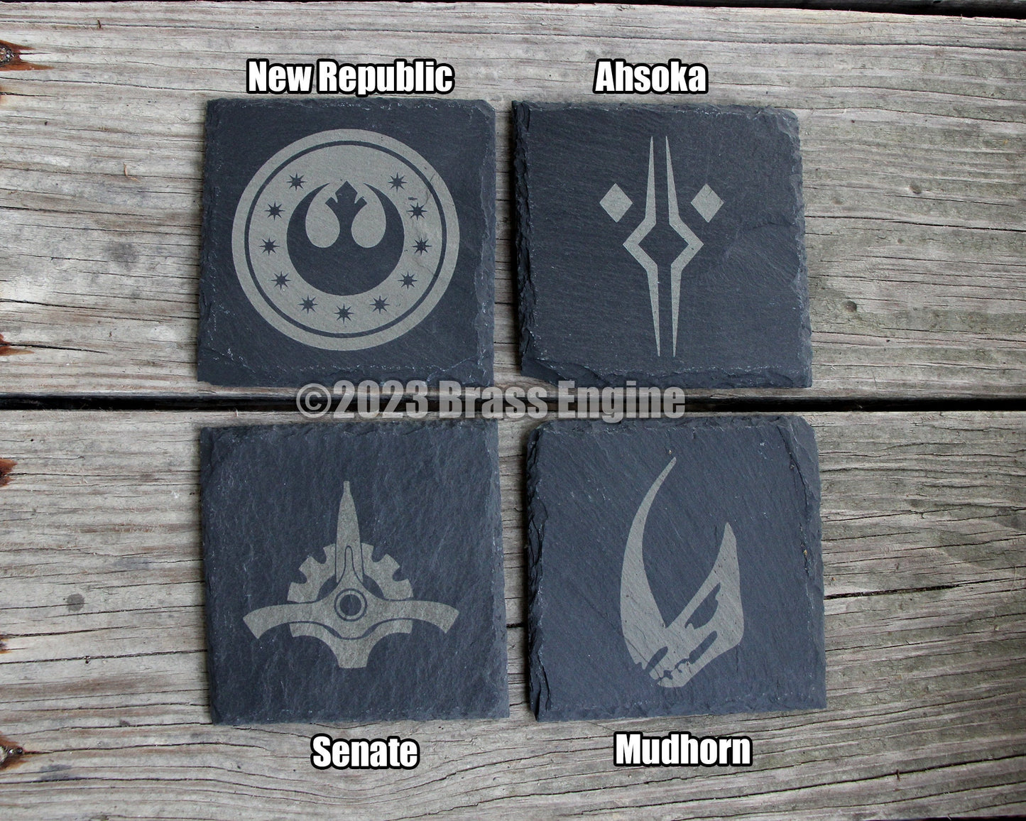 Star Wars Slate Coasters Mix and Match - Gray - Choice of Set of 4 6 8 - the Force Rebel Empire Jedi Sith barware