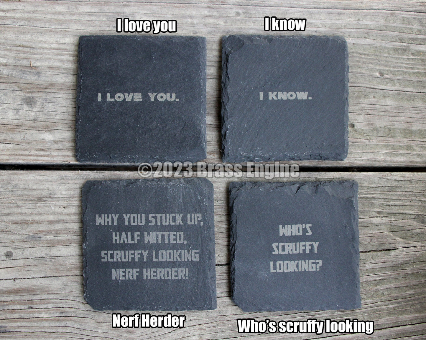 Star Wars Slate Coasters Mix and Match - Gray - Choice of Set of 4 6 8 - the Force Rebel Empire Jedi Sith barware