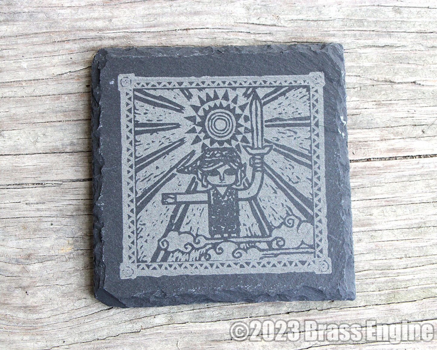 Legend of Zelda Wind Waker Etched Slate Coasters - Gray - Triforce The Windwaker HD barware