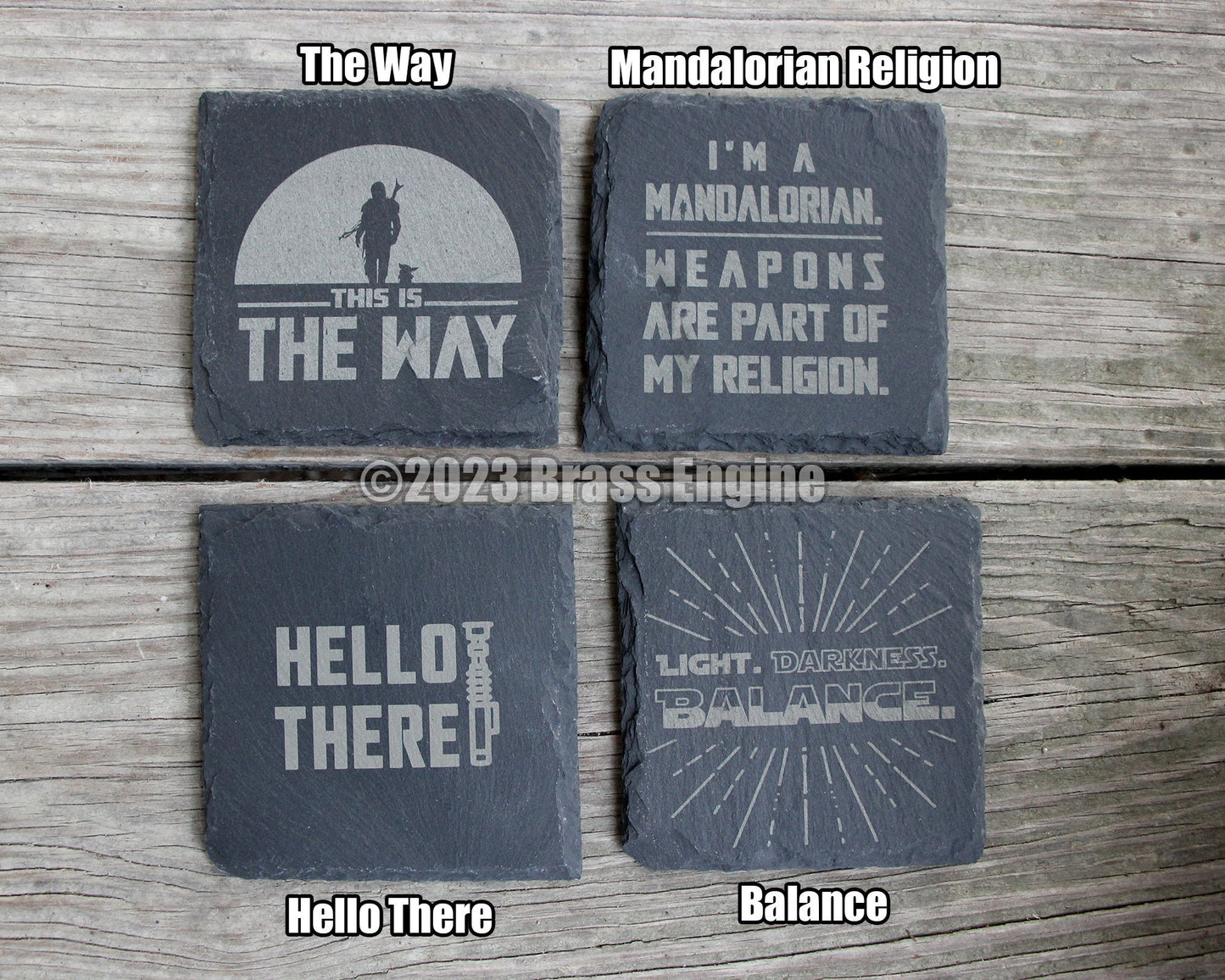 Star Wars Slate Coasters Mix and Match - Gray - Choice of Set of 4 6 8 - the Force Rebel Empire Jedi Sith barware