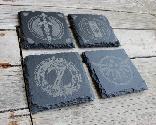 Legend of Zelda Tears of the Kingdom Engraved Slate Coasters - Gray - Set of 4