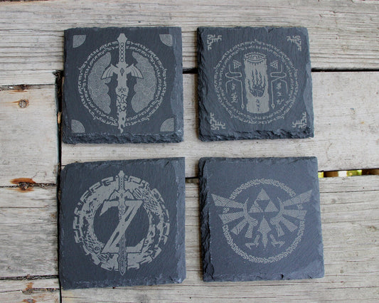 Legend of Zelda Tears of the Kingdom Engraved Slate Coasters - Gray - Set of 4
