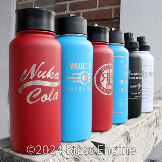 Fall out Stainless Steel Water Bottle - Hydroflask Double Wall Insulated Vacuum 32 oz or 24 oz - Straw Lid Spout Lid - Nuka Cola Vault Tec