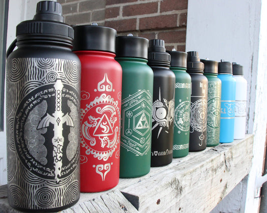 Legend of Zelda Stainless Steel Water Bottle - Hydroflask Double Wall Insulated Vacuum 32 oz  - Personalized OOT Majora TOTK BOTW