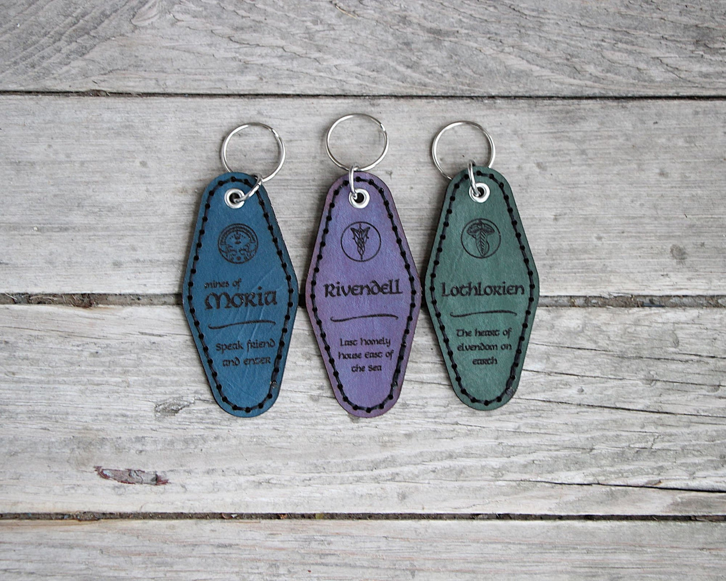 Leather Motel Key Fob keychain - Lord of the Rings Rivendell Shire Mordor - Color Choice Full Grain