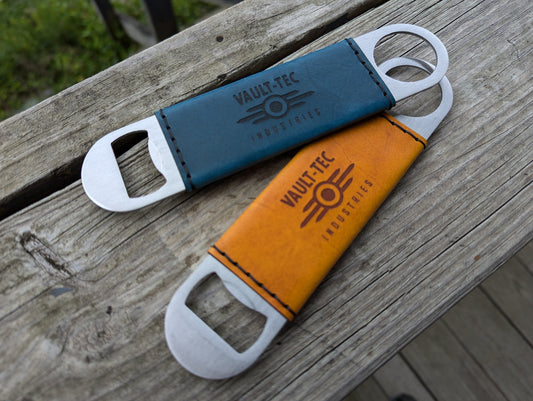 Vault Tec Leather Bottle Openers Stainless Steel - Color Choice - Fallout Apocalypse Beer Nuka Cola Personalized Groomsmen Gift