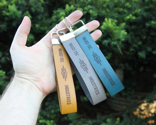 Fallout Leather Key Fob Strap Lanyard Wristlet - Full Grain 1" wide - Vault Tec Lucy Ghoul - Color Choice - Personalized