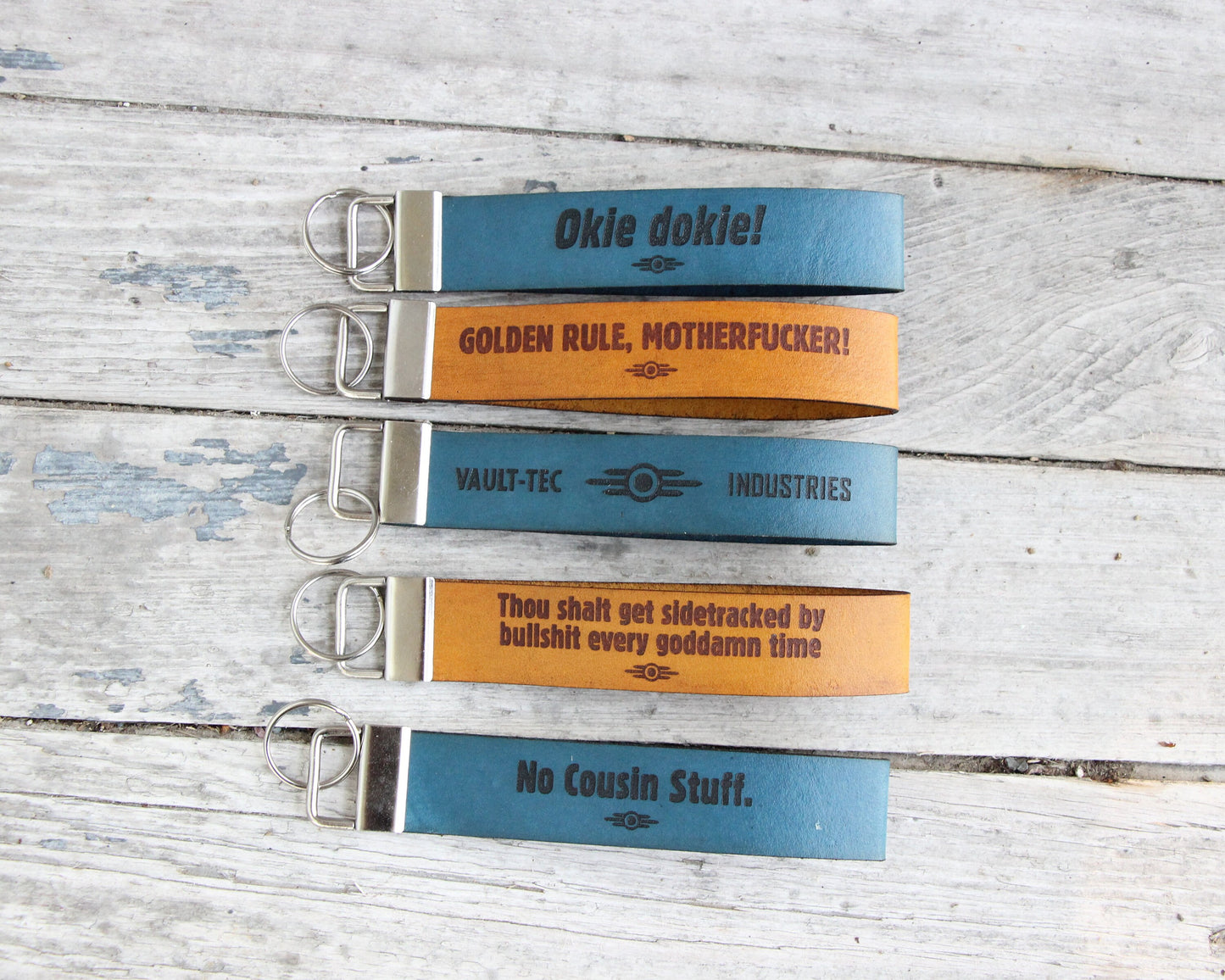 Fallout Leather Key Fob Strap Lanyard Wristlet - Full Grain 1" wide - Vault Tec Lucy Ghoul - Color Choice - Personalized