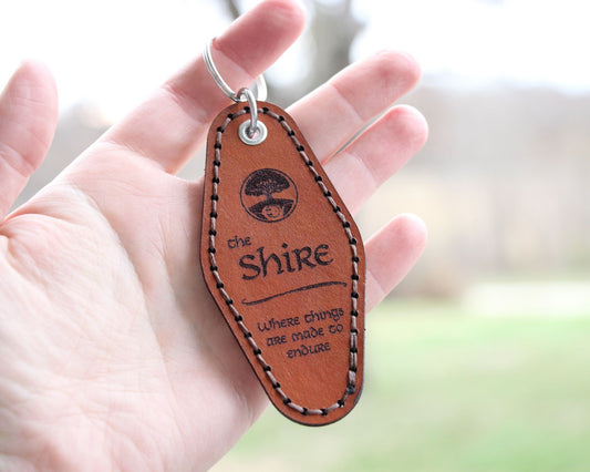 Leather Motel Key Fob keychain - Lord of the Rings Rivendell Shire Mordor - Color Choice Full Grain