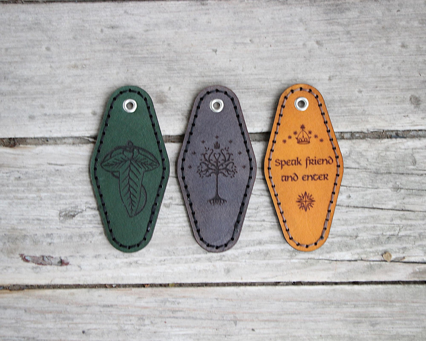 Leather Motel Key Fob keychain - Lord of the Rings Rivendell Shire Mordor - Color Choice Full Grain