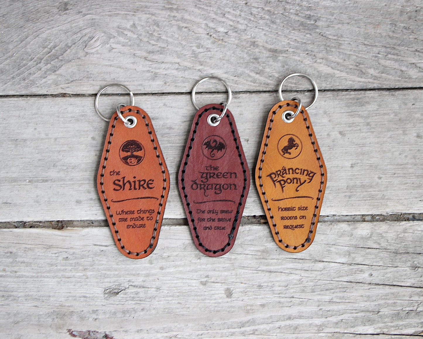 Leather Motel Key Fob keychain - Lord of the Rings Rivendell Shire Mordor - Color Choice Full Grain