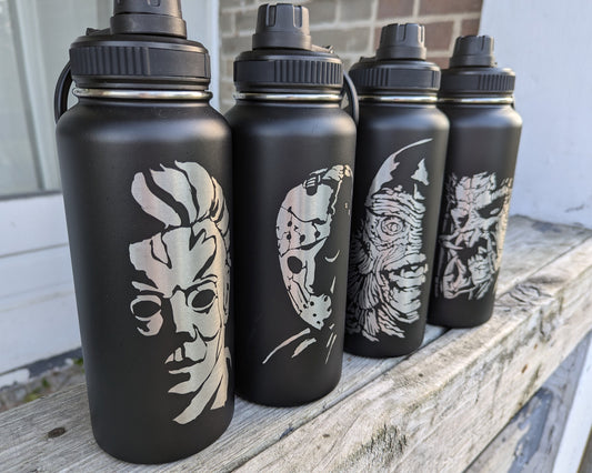 Horror Character Stainless Steel Water Bottle - Double Wall Insulated 32 oz - Michael Myers Jason Freddy Predator Creature Alien
