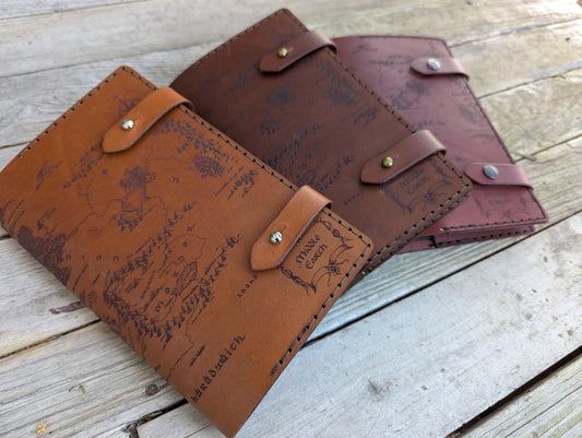 Middle Earth Map Leather Refillable Notebook Cover - Moleskine Leuchtturm A5 Size Choice- Brown Lord of the Rings LOTR Hobbit Tolkien